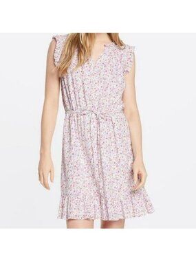 Draper James Floral Ruffle Sleeveless Midi Dress Medium Pink/White Lightweight